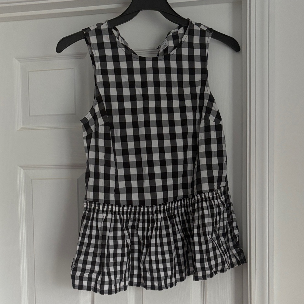 Time and Tru Black and White Gingham Peplum Tank